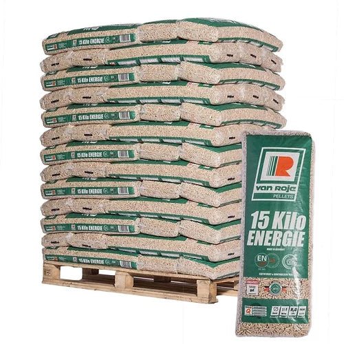 Pellets de Madera Premium Alemanes Van Roje – Palet 975kg (65 Bolsas)