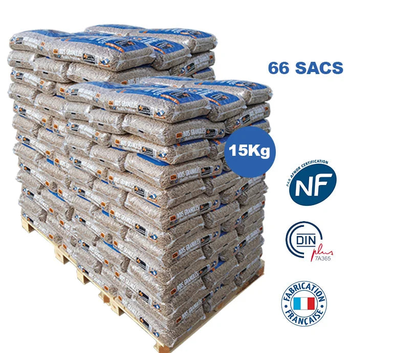 Pellets de madera francesa Woodstock® Premium – palet 990kg (66 sacos)