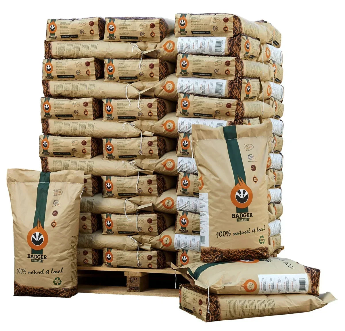 Pellets de Madera Natural Pellets de Tejón – Palet 990kg (66 Bolsas)