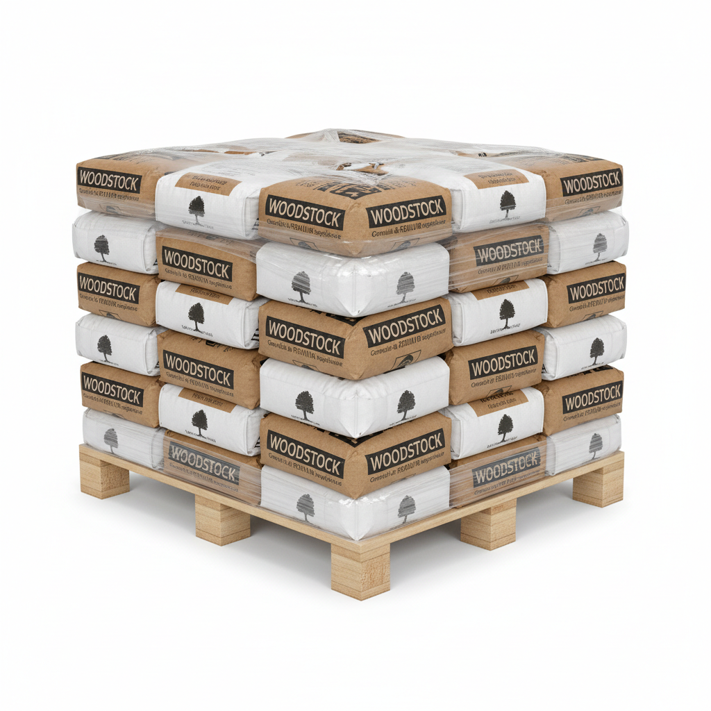 Pellets de madera francesa Woodstock® Premium – palet 990kg (66 sacos)